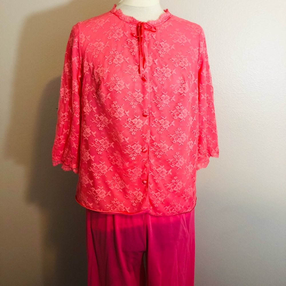 Vintage Gossard Artemis Coral Pink Lace PJs Sz 36